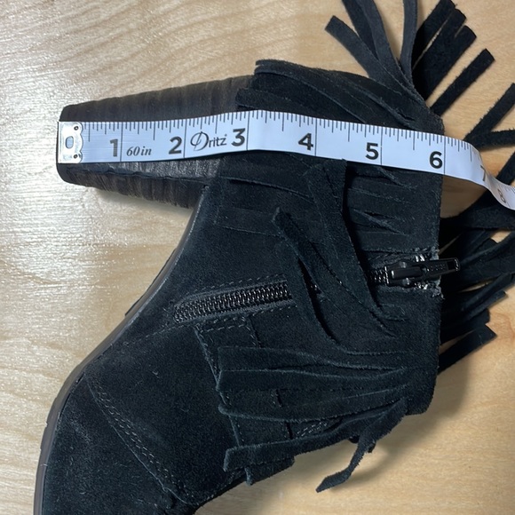 Born Thora Fringe Genuine Suede Ankle Bootie - Black - Picture 13 of 14